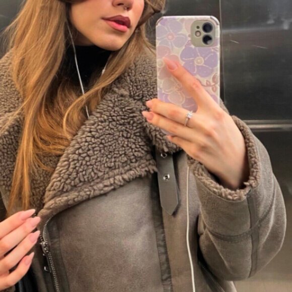 ZARA NEW WOMEN FAUX LEATHER SHEARLING DOUBLE-FACED BIKER JACKET GRAY 3548/243 - Picture 4 of 15